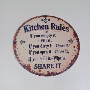 Vintage Kitchen Rules Wall Sign - Cream and Brown